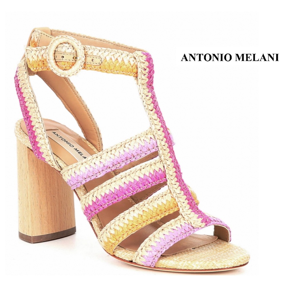 Antonio Melani Gwindolin Raffia T-Strap Dress Sandals In Pink Combo (9)